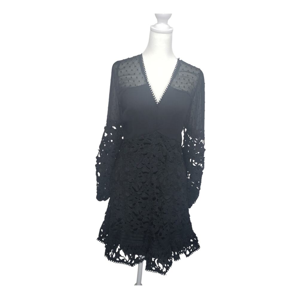 INA Gothic Black Lace Dress Juniors S Sheer Long Sleeves V-Neck Whimsigoth Mini
